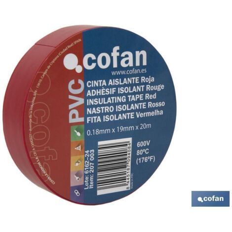 cinta aislante 180 micras roja 19mmx20 metros caja 10 unid.