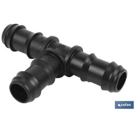 COFAN conexión en t ø16mm caja 100 unid. , Conector en forma de T para riego por goteo para agricultura y jardinería. Su diseño permite su fácil montaje, sin necesidad de herrami