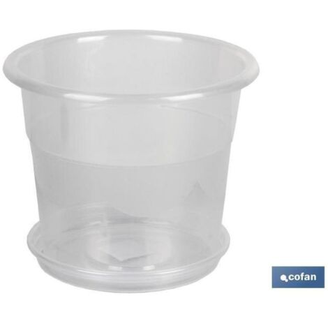 maceta orquidea transparente17x14+ plato 14.5cm   caja 12 unid.