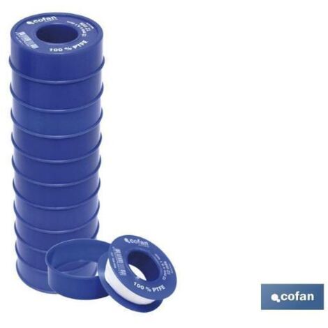 COFAN rollo 12 mts cinta ptfe de 12mm x 0,10mm caja 10 unid.
