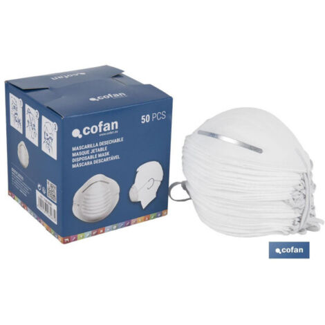 COFAN mascarilla normal   caja 50 unid. , Mascarillas higiénicas en color blanco fabricadas en polipropileno de muy buena calidad. Se usan para protegerse contra el polvo y las par