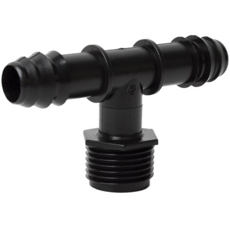 COFAN conexión en t r.macho ø16mm-1/2   caja 100 unid. , Conector T con doble empalme y rosca 1/2 para mangueras especial para riego por goteo o aspersión. Su uso está recomendado