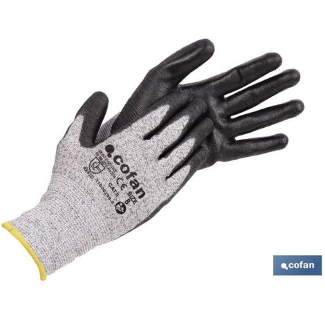 Pack 12 unidades guante anticorte ultra ligero impregnado PU negro T-7