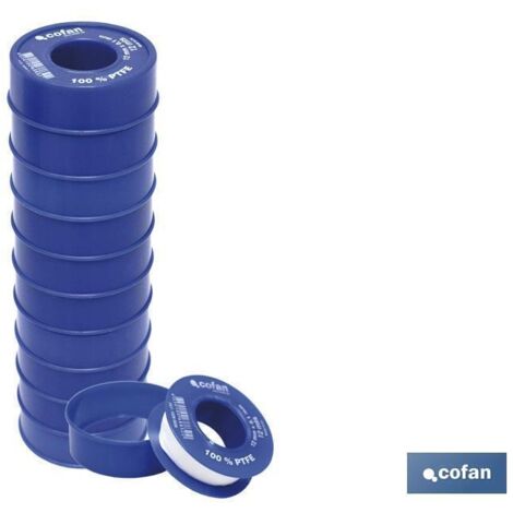 Rollo 12 mts cinta PTFE 12mm x 0,10mm para fontanería