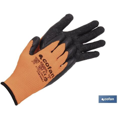 Guante naranja flúor térmico con recubrimiento de látex, talla T-8, ligero y resistente