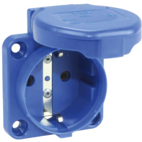Base fija trascuadro Schuko 2P+T con tapa (16A 250V) IP54/IK09 5x6,2x4,2cm color azul (1/2)