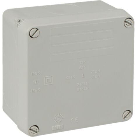 Caja estanca cuadrada de conexión sin conos IP65/IK08 100x100x55mm/110x110x60mm con tapa de cierre con tornillos color gris SOLE