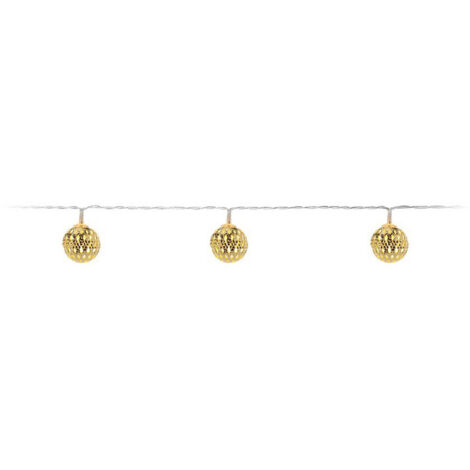 Guirnalda a Pilas Fija 10 LEDs con Bolas Color Oro Luz Blanco Cálido 1,3m (1/5)