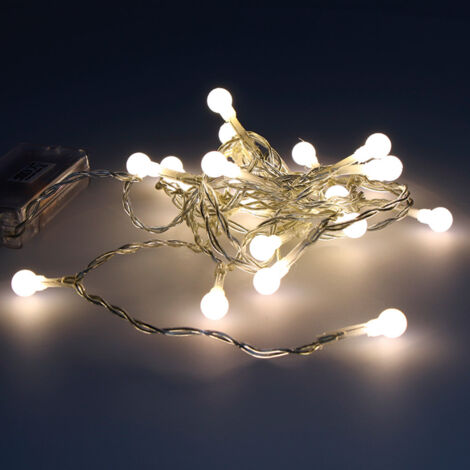 Guirnalda a Pilas Fija 20 LEDs Esférica 8mm Luz Blanco Cálido 2,3m
