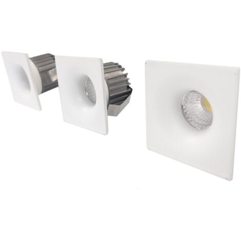 Kit de 3 focos cuadrados COB LED (3W 4000K 300lm) IP20 fabricados en aluminio color blanco (1/4)