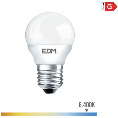 Bombilla LED EDM Esférica E27 5W 400lm 6400K Luz Fría Ø4,5x8cm (1/3)