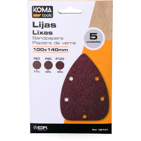 Lijas Para Lijadora Tipo Mouse Tela Autoadherente 10x14cm P60 P80 P120 Brico Series Koma Tools