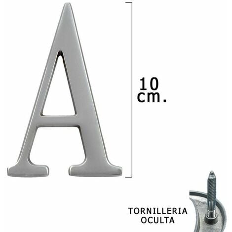 Letra Metal A Plateada Mate 10 cm. con Tornilleria Oculta (Blister 1 Pieza)
