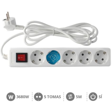 Base múltiple 5 enchufes con interruptor 5 metros de cable GSC 0000795 (1/2)