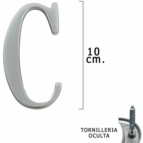 Letra Metal "C" Plateada Mate 10 cm. con Tornilleria Oculta (Blister 1 Pieza)