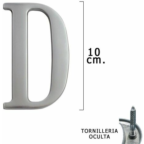 Letra Metal "D" Plateada Mate 10 cm. con Tornilleria Oculta (Blister 1 Pieza)