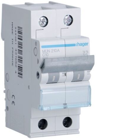 HAGER MUN210A Interruptor automático 2P 10A curva-C 6kA