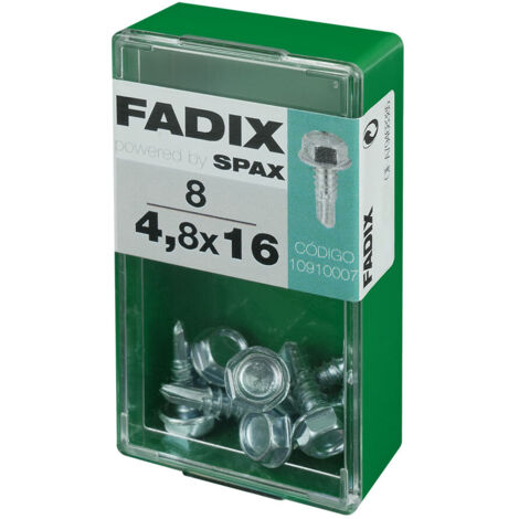 Caja de 8 unidades de tornillo de rosca chapa con cabeza hexagonal autotaladrante 4,8x16mm Fadix (1/2)