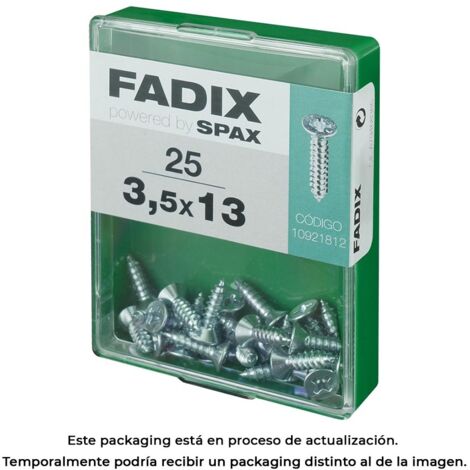 Caja de 25 unidades de tornillo de rosca chapa con cabeza plana en cinc 3,5x13mm Fadix (1/3)