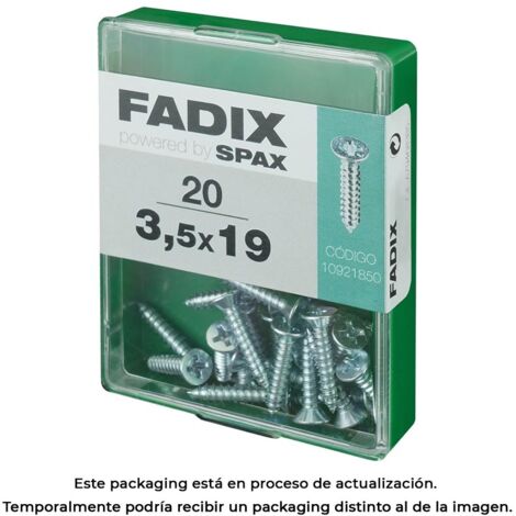 Caja de 20 unidades de tornillo de rosca chapa con cabeza plana en cinc 3,5x19mm Fadix (1/3)