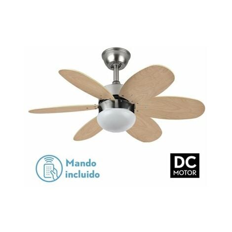 Ventilador de techo "Alves" con control remoto 2xE27 (20W motor DC 45dB) IP20 color níquel y haya
