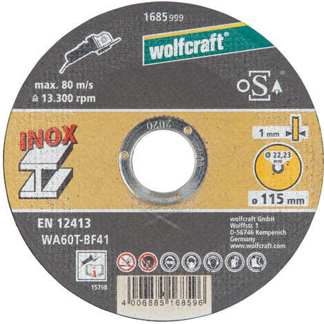 Disco de Corte de Precisión Wolfcraft para Acero Inoxidable 115x1,0x22,23mm (1685999) (1/3)