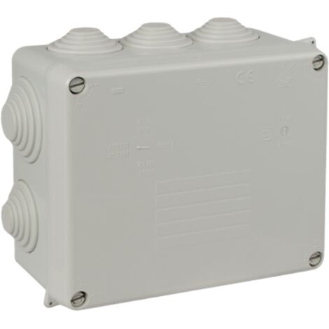 Caja estanca rectangular de conexión con 10 conos IP55/IK08 160x135x70mm/165x145x84mm con tapa de cierre con tornillos color gri