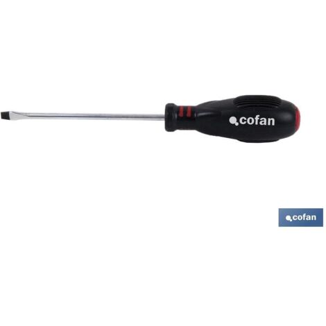 COFAN destornillador plano 4 x 80 , Destornillador plano modelo Victoria con placa trasera de golpeo y varilla total hasta el final del mango, con huella desde 3 mm hasta 8 mm y lo