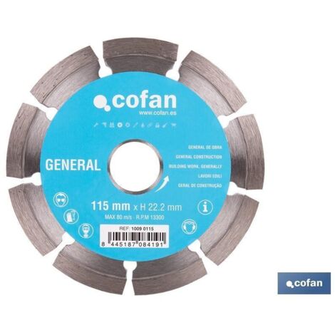 COFAN disco diam. universal basico 115 mm. , Discos de diamante segmentado Cofan obra estándar universal base. corte de todo tipo de materiales de construcción. Excelente corte en