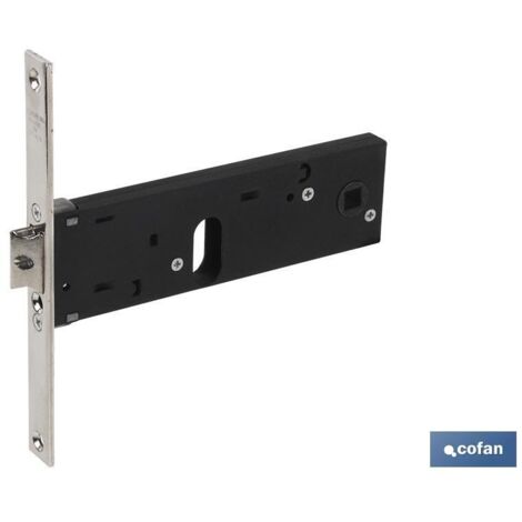 COFAN cerradura zócalo oval e70 f16- níquel (p/metal) , Cerradura zócalo para cilindro Oval, Caja con revestimiento zincado. Frente niquelado. Picaporte niquelado. Contiene Tornill