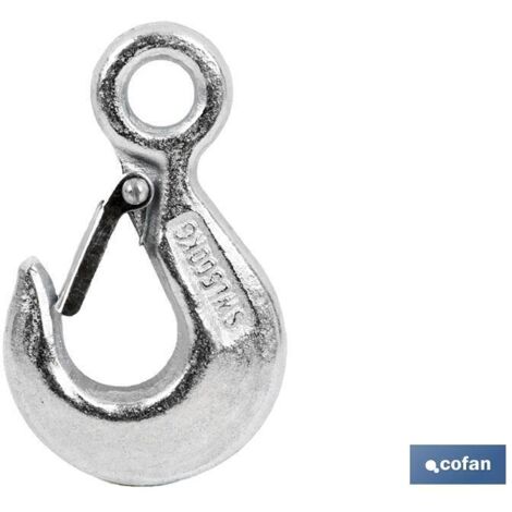 COFAN gancho din 689 con seguro tn-1 , Gancho DIN-689 ideal para la elevación de cargas desde 250 kg hasta 2.500 kg. Incorpora gatillo-seguro, para aumentar la seguridad del gancho