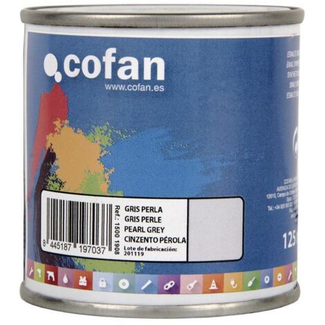 COFAN esmalte sintético (125 ml) gris perla , Esmalte sintético al disolvente disponible en una amplia gama de colores y tonalidades fabricado a base de resinas alquídicas. Buena e