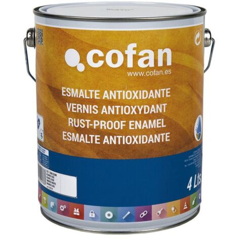 COFAN esmalte antioxidante liso al agua blanco 4 l , Esmalte Antioxidante al agua en color blanco o negro, de acabado liso brillante, con una magnífica adherencia y cubrición.Indic (1/5)