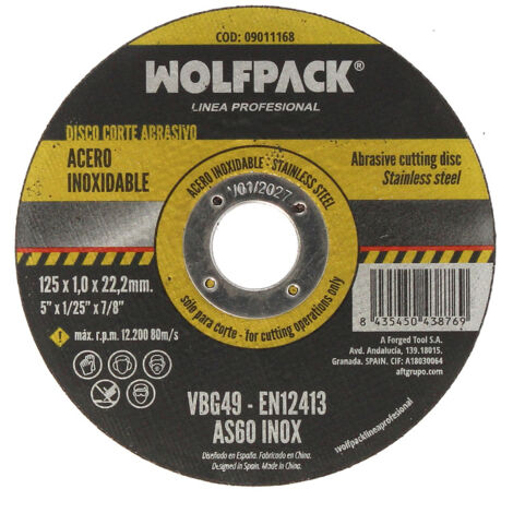 Disco Corte Abrasivo Inoxidable 125x1,0x22,2  mm. (1/4)