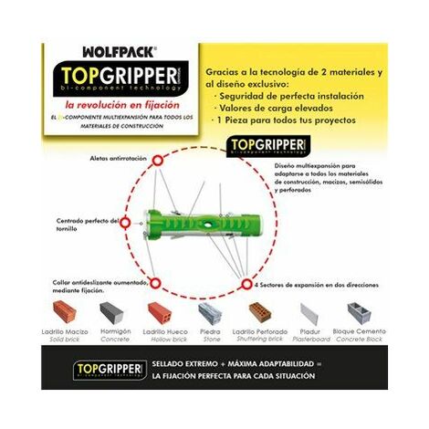 Blister Tacos Topgripper Bimaterial Con Tornillos Ø 8 mm. 20 Piezas