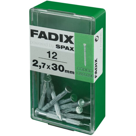 Caja de 12 unidades de clavo de cabeza plana estriado en acero 2,7x30mm Fadix (1/2)