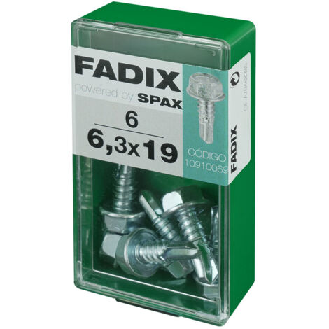 Tornillo de rosca chapa autotaladrante 6,3x19mm – Caja de 6 unidades – Acero para carpintería y construcción – Atornillado rápido y fácil – Fadix (1/2)