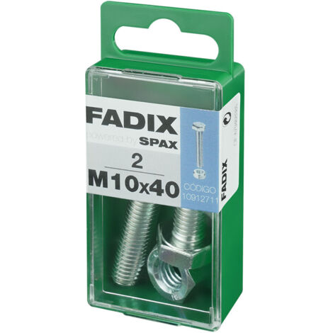 Caja de 2 unidades de tornillo métrico con cabeza hexagonal y tuerca en cinc M 10x40mm Fadix (1/2)
