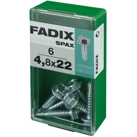 Caja de 6 unidades de tornillo de rosca chapa con cabeza hexagonal autotaladrante 4,8x22mm Fadix (1/2)