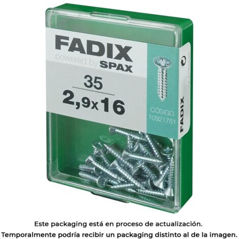 Caja de 35 unidades de tornillo de rosca chapa con cabeza plana en cinc 2,9x16mm Fadix (1/3)