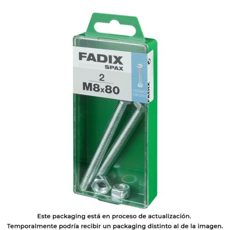 Caja de 2 unidades de tornillo métrico con cabeza hexagonal y tuerca en cinc M 8x80mm Fadix (1/3)