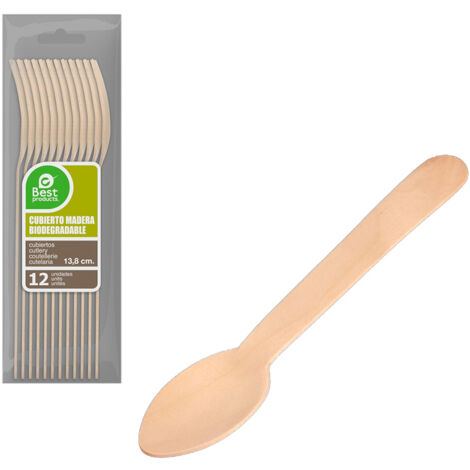 Bolsa de 12 Cucharitas de Postre/Café de Madera 13,8cm Best Products Green (1/2)