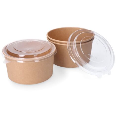 Envase de Cartón Biodegradable Redondo para Ensalada con Tapa 1000cc (3 Unid.) (1/2)