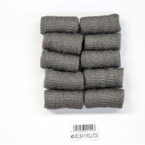BARLESA estropajo acero fontanero bolsa 10 , Estropajo de acero multiusosBolsa con 10 rollitosEspecial limpieza de tubos de cobreIndicado también para pulido y lijado