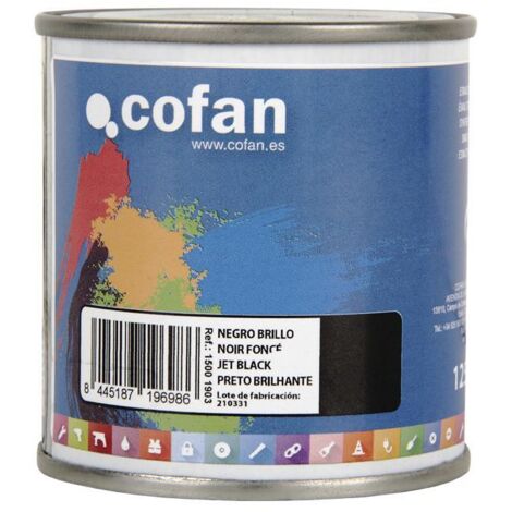 COFAN esmalte sintético (125 ml) negro brillo , Esmalte sintético al disolvente disponible en una amplia gama de colores y tonalidades fabricado a base de resinas alquídicas. Buena
