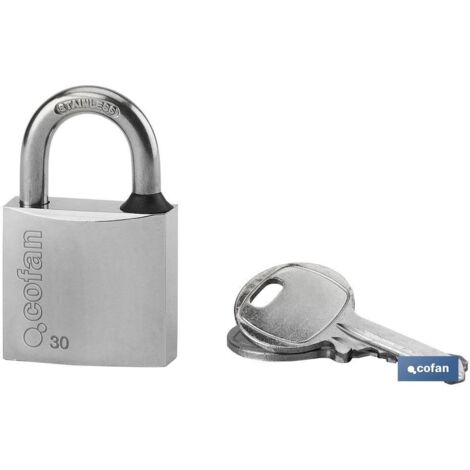 COFAN candado inoxidable quality plus 50mm , Candado Inoxidable Quality Plus. Fabricado en latón, arco de acero endurecidoy anticorrosivo. Mecanismo de alta seguridad para evitar e