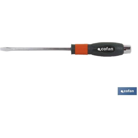 COFAN destornillador de golpe sl 9,5x200 , Destornilladores planos de impacto con huella plana de 4 mm hasta 9,5 mm y longitudes de hasta 45 cm, están hechos en acero cromado. Cont