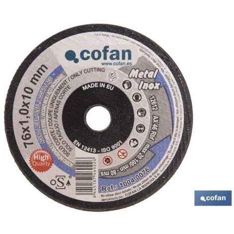 Disco de corte profesional extrafino para acero INOX +30% de rendimiento y seguridad COFAN 125 mm 1.6 x 22.2 mm