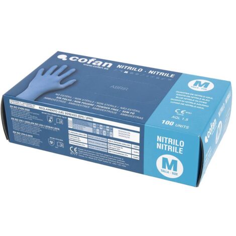 Guantes Nitrilo azul finos y elásticos Sin Polvo - Caja de 100 unidades COFAN M