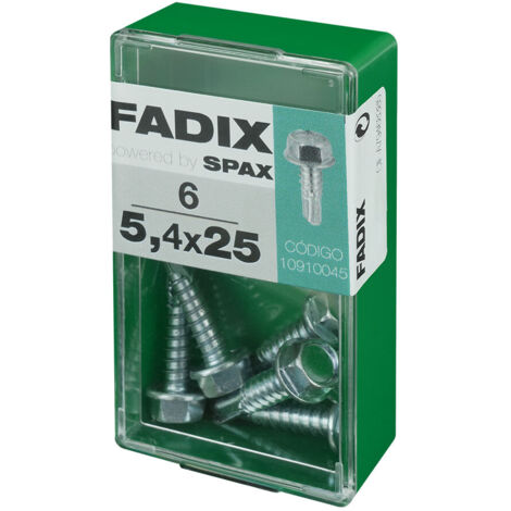 Caja de 6 unidades de tornillo de rosca chapa con cabeza hexagonal autotaladrante 5,4x25mm Fadix (1/2)